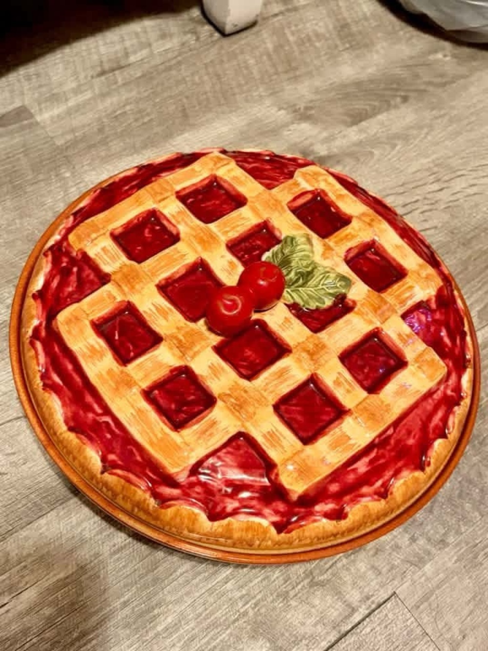 Vintage Ceramic Cherry Lattice Pie Dish - Red